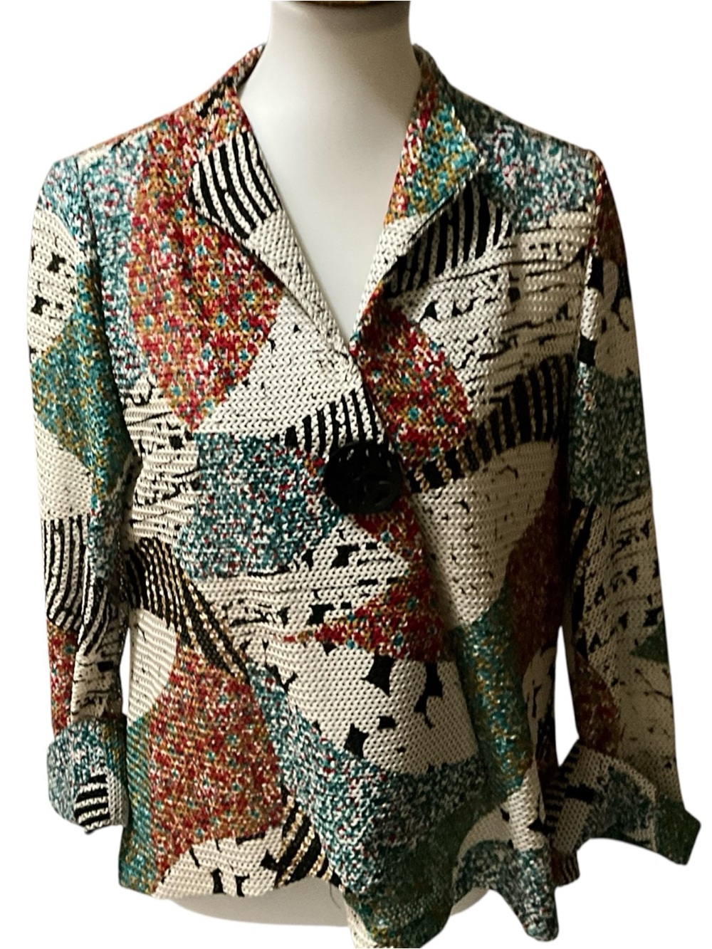 IC by Connie K Abstract Art Print Jacket Top Cardigan Made in USA Medium